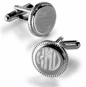 Personalized Silver Round Beaded Cufflinks - I Do Engravables