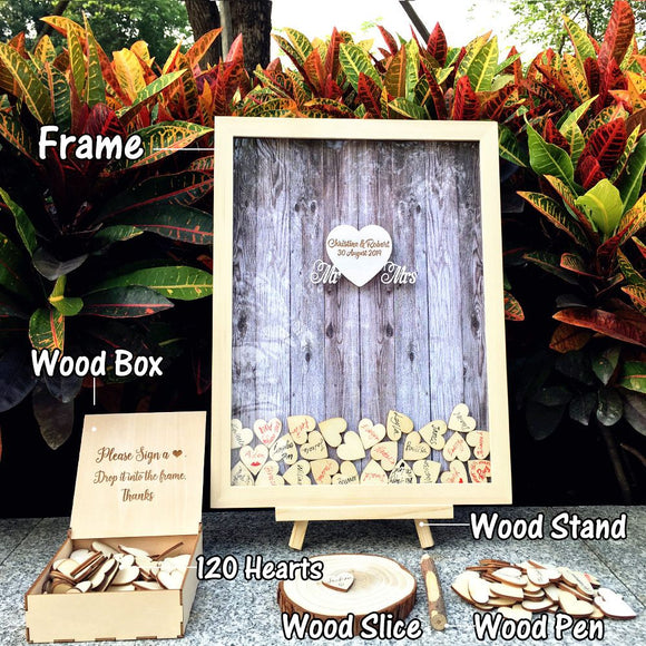 Wedding Guest Book Personalized Wedding Decoration Rustic Sweet Wedding Guestbook 120pcs Small Wood Hearts - I Do Engravables